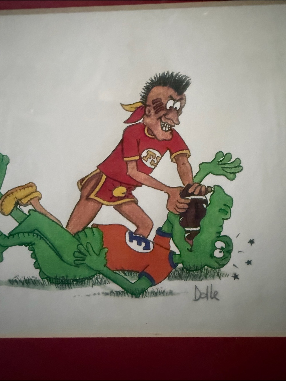 W Parry Dolle signed Florida Gators Vs FSU Seminole Cartoon